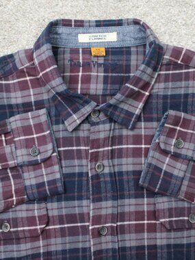 Tailor Vintage Shirt Mens 2XL XXl Red/Blue Plaid Stretch Flannel Long Sleeve